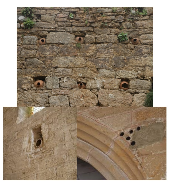 Earthenware embedded in the wall of the churches