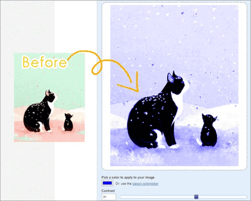 يمكن استخدام العديد من الأدوات لتغيير لون الصورة بأكملها بدلاً من استبدال لون معين في الصورة.