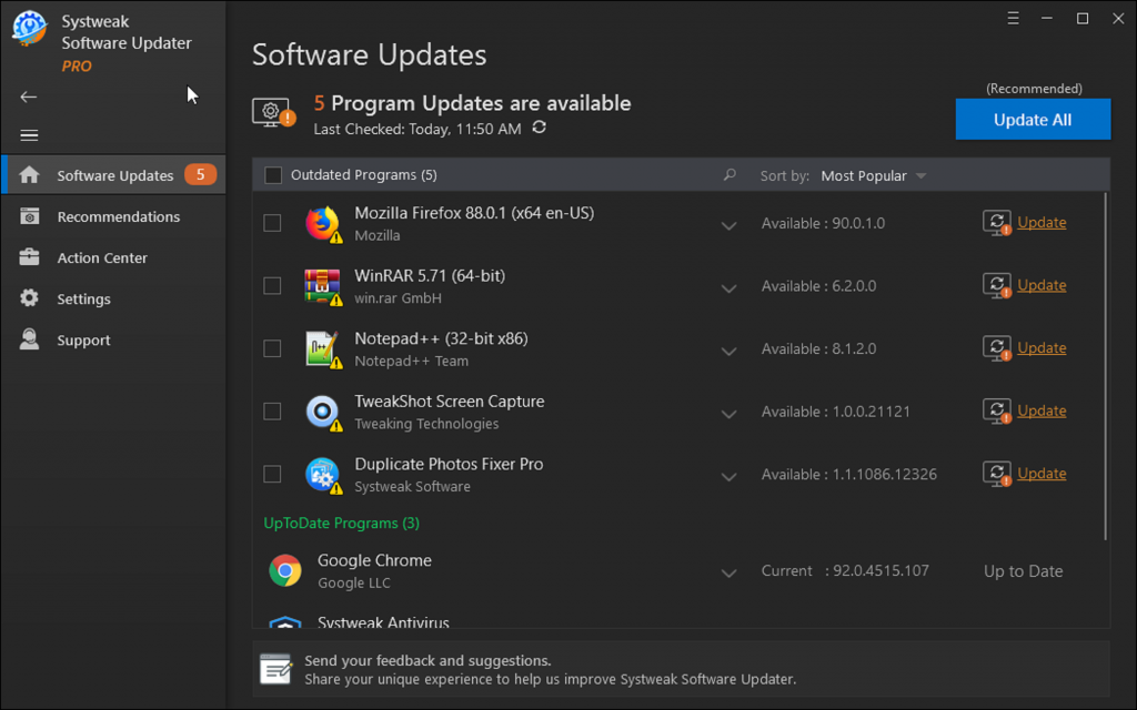 قم بإجراء التحديثات من خلال Systweak Software Updater