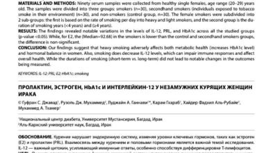 مستويات هرمون الحليب (برولاكتين) والإستروجين والسكر التراكمي (HbA1c) والانترلوكين‑12 لدى النساء المدخنات العازبات العراقيات مستويات هرمون الحليب (برولاكتين) والإستروجين والسكر التراكمي (HbA1c) والانترلوكين‑12 لدى النساء المدخنات العازبات العراقيات